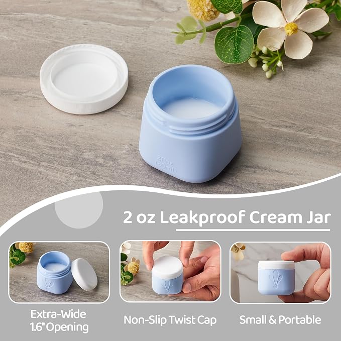 INSFIT travel bottles for toiletries 6 Pack, Leak proof Travel Size Toiletries Containers with toiletry bag, Squeezable Silicone Bottles & Cream Jars, Travel Essentials BPA-Free set for Shampoo - Image 4