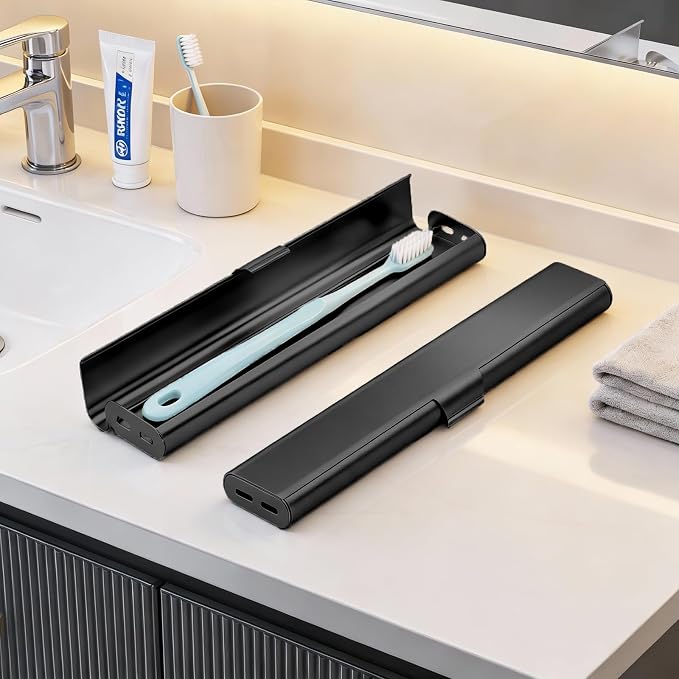Portable Toothbrush Travel Case: Breathable & Dirt-Proof Hotel Camping Outdoor - Aluminum for Storage Recyclable Traveler (1, Black) - Image 6