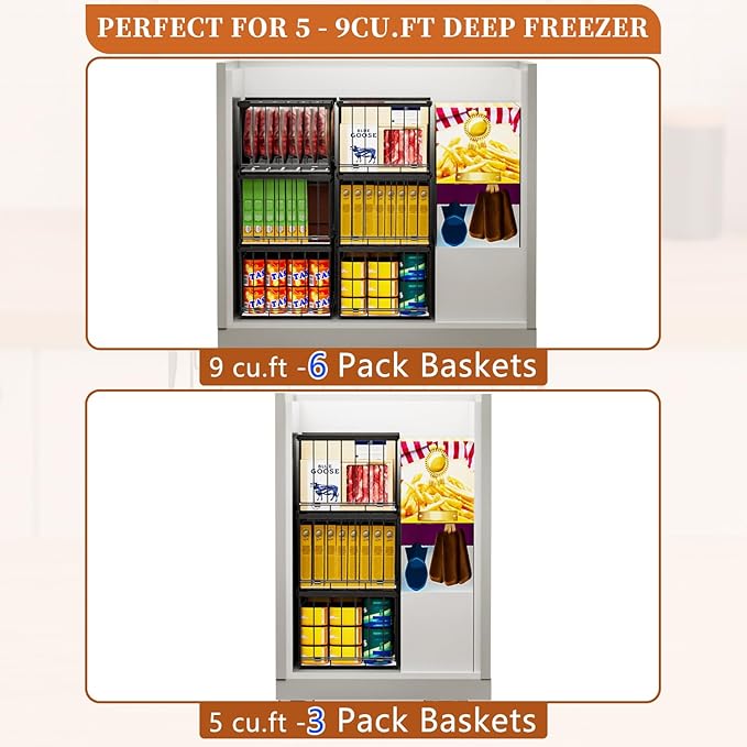 Large Freezer Organizer Bins for 5 to 9 Cu.Ft,Quick Expand/Collapse,3PACK | Freezer Organizer Bins, Stackable,foldable,With handle Wire Storage Container Baskets for Sort Frozen Meats,Leak-Proof Liner - Image 6