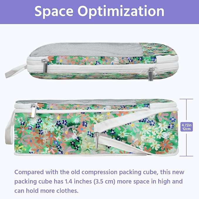 7 Pcs Compression Packing Cubes for Travel, Waterproof Suitcase Luggage Backpack Organizer with Toiletry Bag Travel Essentials for Women/Men-Flowers - Image 2