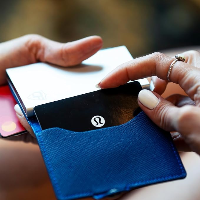 Pop Up Wallet for Women | RFID Blocking Slim Card Holder for Small Purse & Crossbody Bag | Compact Aluminum Wallet | Holds 4–6 Cards | Saffiano Navy Blue - Image 7
