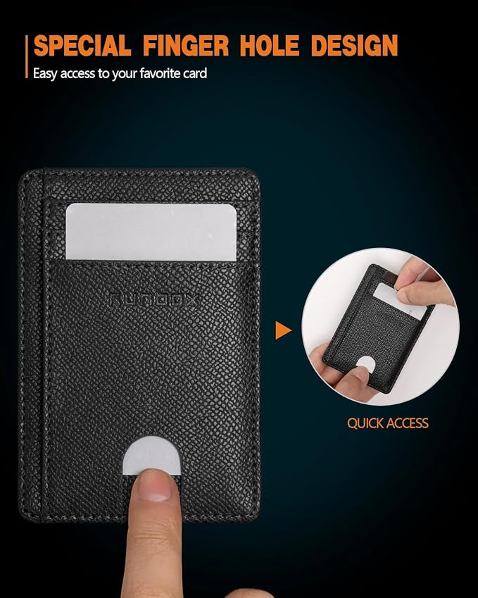 RUNBOX Slim Wallet for Men and Women, RFID Blocking Leather Card Holder | Minimalist 8-slot design fits IDs and credit cards in a thin profile for front pockets, purses, pants and travel - Image 3