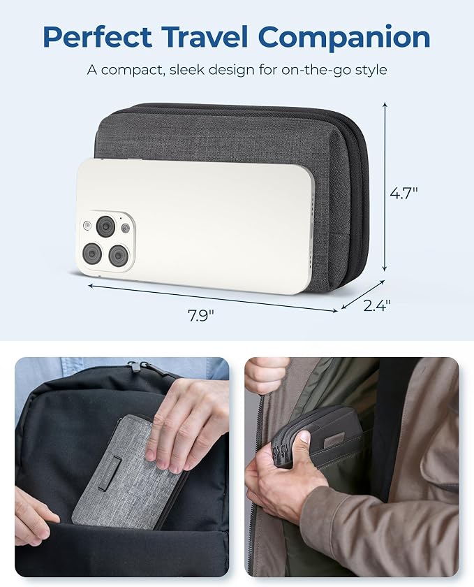 BAGSMART Electronics Travel Organizer for Cords Chargers Phones, Grey | Travel Essentials, Tech Organizer Pouch, Cord organizer bag for Cables, Compact Travel Accessories - Image 5