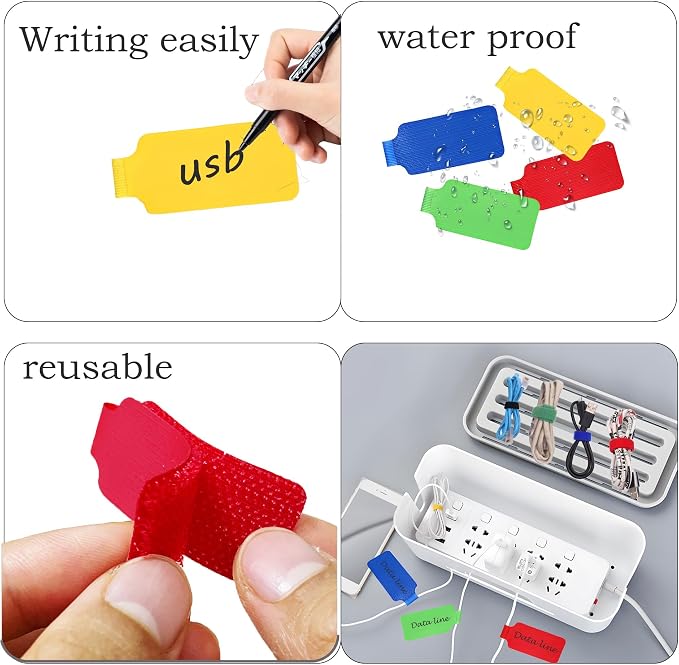 60 Pieces Cable Labels & Reusable Hook and Loop Fastening Ties Set - 30 Pieces Cord or Wire Labels & 30 Pieces Labels for Electronic Cords, Home & Office Cord Management - Image 7