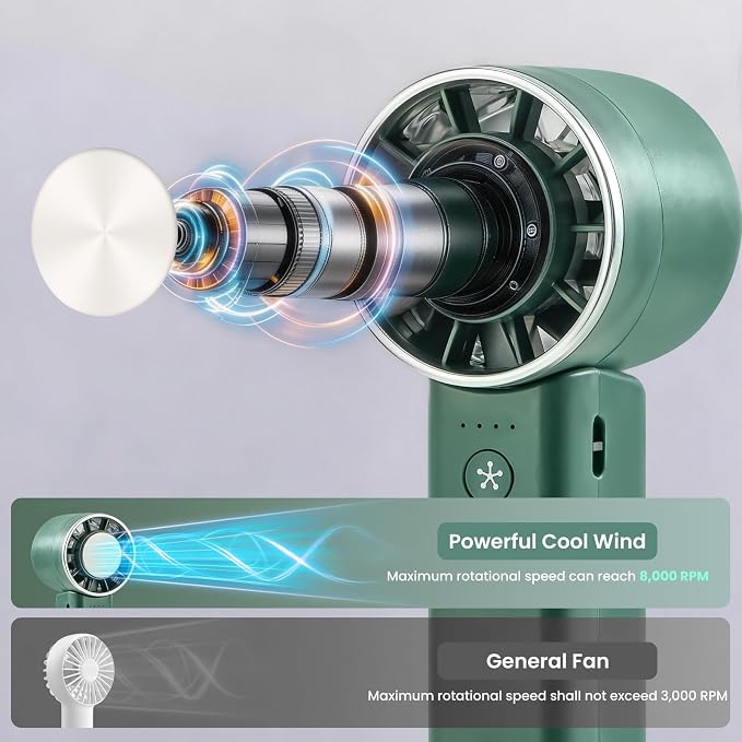 Foldable Handheld Fan with Ice Cooling - 4 Speed Rechargeable Mini Portable Fan, Ultra-Lightweight Personal Air Cooler for Desk, Travel and Makeup, Green - Image 2