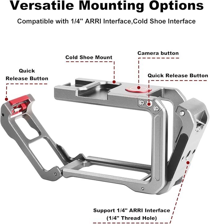 Full Cover Cage for DJI Action 5 Pro Action 4 Action 3,Two Access Camera Cage Compatible with JI Osmo Action 5/4/3 Pro with Button,Support 1/4" ARRI Interface - Image 5
