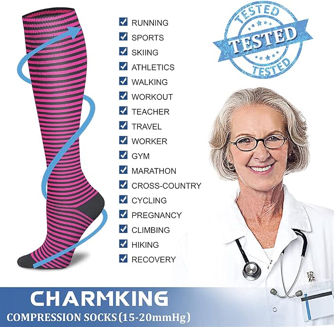 CHARMKING Compression Socks for Women & Men Circulation (3 Pairs) 15-20 mmHg is Best Support for Athletic Running Cycling - Image 4