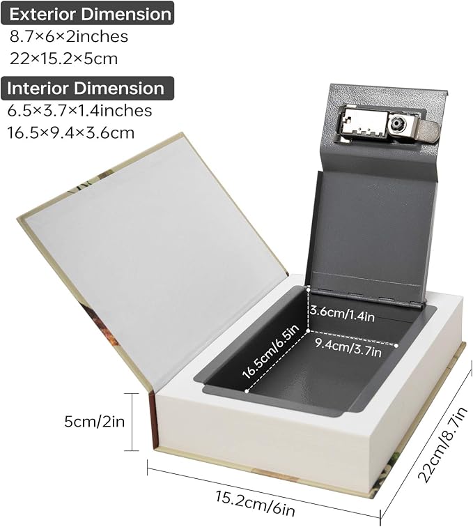 Real Paper Transfer Book Safe, Hollow with Secret Hidden Compartment, Combination Lock, 8.7"×6"×2" (Alice-Combination) - Image 2