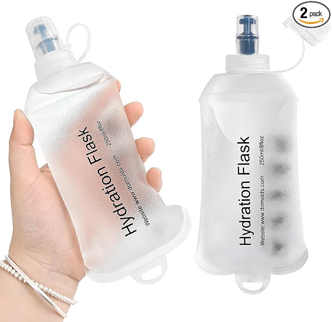 GUYI GYGYL Soft Flask Collapsible Water Bottle for Sports, 250ml White 2pcs | TPU Collapsible Water Bottle for Hydration Pack, Running Vest, Leak-Proof Folding Bottle for Hiking Cycling Climbing Jogging by GUYI