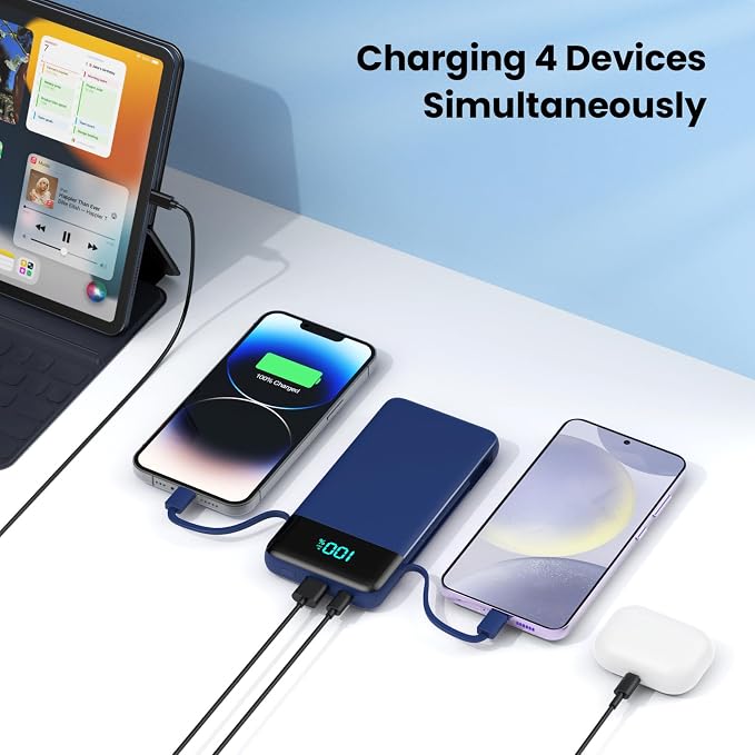 Portable Charger for iPhone with Built in Cables and Wall Plug,Upgraded 13800mAh Fast Charging USB C Power Bank,4 Outputs Travel Essential Battery Pack Compatible with iPhone 17/16/15/14,Galaxy-Blue - Image 7