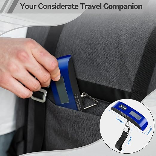 Luggage Scale Dr.meter Travel Essentials Luggage Weight Scale Backlight LCD | 110lb/50kg Electronic Balance Digital Postal Travel Accessories with Rubber Paint Handle Temperature Sensor Blue - Image 8