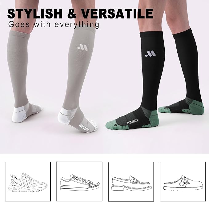 Compression Socks for Women and Men,Mild Support(3 Pairs) Unisex | Knee High,Graduated Compression,L/R Foot Labels,Breathable Fabric,Best for Flying/Nurses/Travel/Cycling/Pregnancy/Daily Wear - Image 3