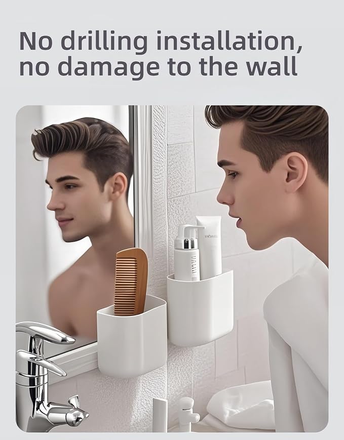 2-Pack Stick-On Wall Mount Remote Holder - No Drill, Damage-Free Adhesive for TV/AC Remotes, Phones, Pens, for Bathroom Kitchen Office - Fits Any Decor, White (Easy Install, Space-Saver) - Image 4