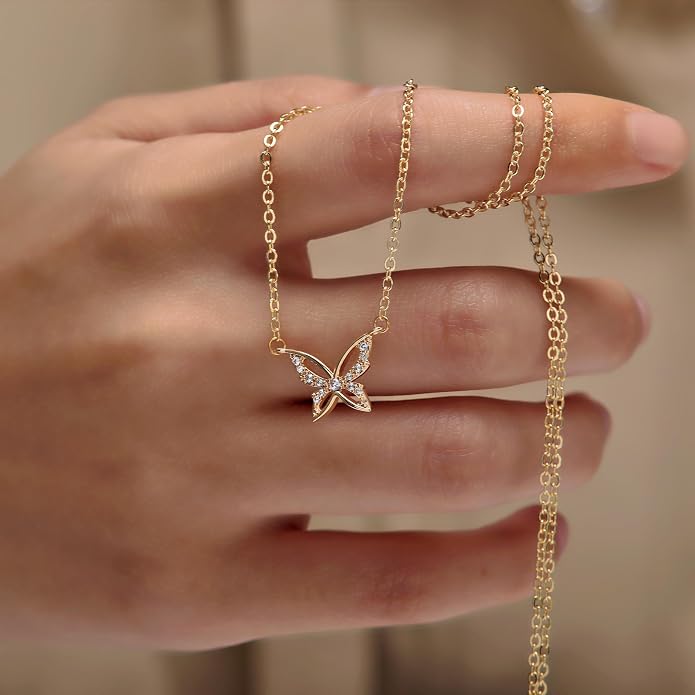 RZKING Golden Necklace for Women, Dainty Butterfly Heart Bow Rose Necklace, Gifts for Best Friend Sister Mom Girlfriend, Graduation Chritmas Birthday Anniversary Thank You Gifts - Image 3