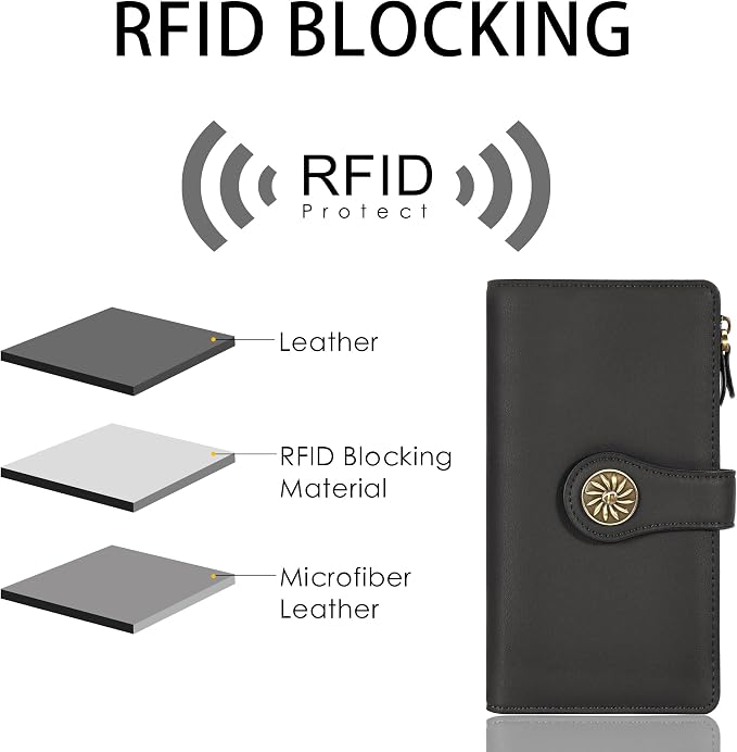 Travelambo Women's Wallet RFID Blocking Trifold Clutch Large Capacity Credit Card Holder Travel Purse - Image 4