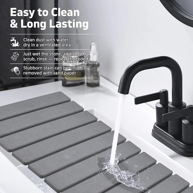Large Stone Dish Drying Mat for Kitchen Counter, 24"(L)×16"(W) Collapsible Quick Drying Dish Mats, Ultra Absorbent Diatomaceous Earth Mats for Bottles, Match Any Countertop - Image 6