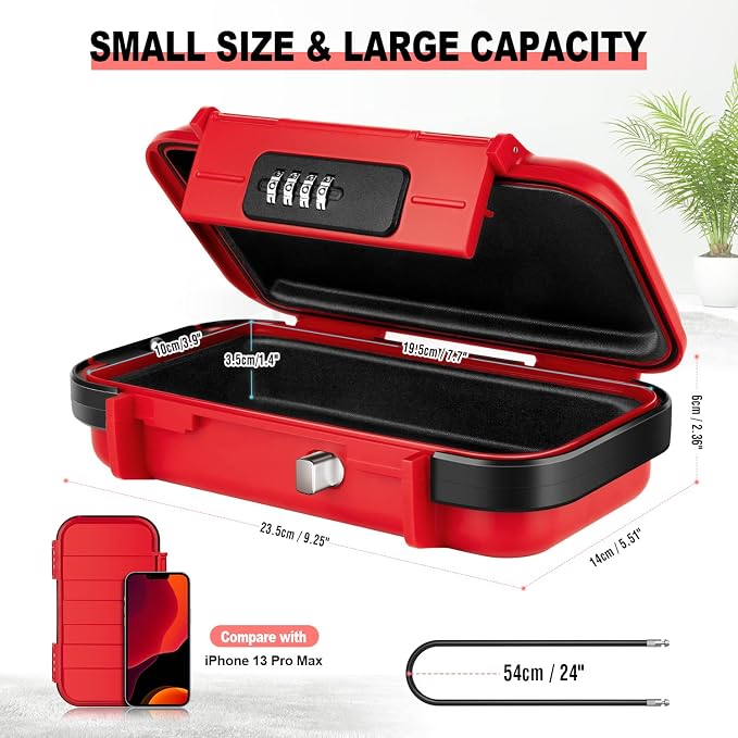 HUANLANG Portable Safe Lock Box with Combination Lock Mini Beach Travel Safe Waterproof Small Lockable Box with Removable Wire Rope Combination Safe Box for Dorm,Travel,Beach,Hotel,Car,Home,Office - Image 4