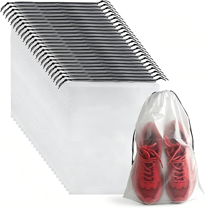 26 Pcs Shoe Bags for Travel，PLULON Clear Drawstring Travel Shoe Bags for Packing Waterproof Dustproof Shoes Organizer Pouch Travel Accessories Shoe Storage Bag for Women Men Portable Travel Essentials by PLULON