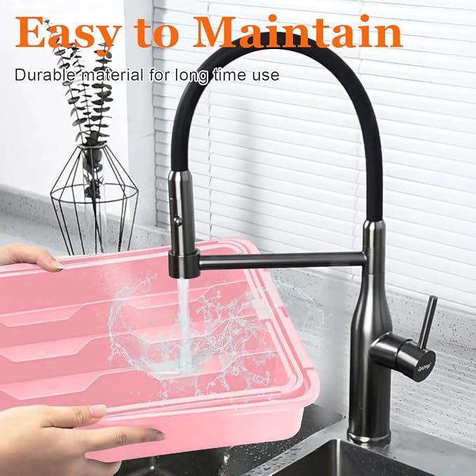 Silverware Organizer - Expandable Silverware Drawer Organizer, Adjustable Drawer Organizer, Silverware Tray for Drawer 15.2"x 19" Utensil Drawer Organizer, Kitchen Organizers Storage, Pink - Image 7