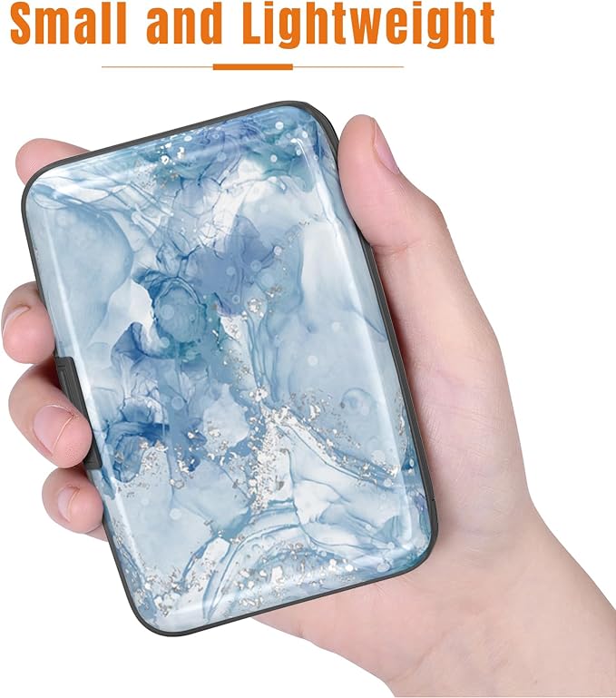 Rimilak Aluminuml Credit Card Holder,Blue Mable | Mini Credit Card Wallet RFID Blocking Slim Metal Hard Case for Women Men - Image 3