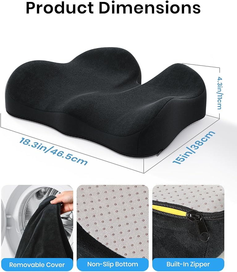 Benazcap Large Memory Foam Office Chair Cushion Seat Pad, Ergonomic Seat Cushion for Sciatica, Tailbone & Back Pain Relief, Car Seat Cushions for Driving - Image 8