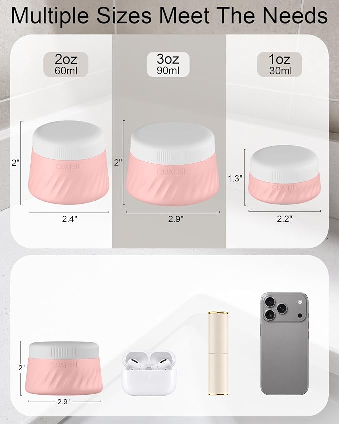 Quatish 6 Pack Travel Size Containers for Toiletries, 3oz, Dusty Pink | Leakproof, TSA Approved Silicone Jars, Easy to Clean, Portable Travel Essentials for Lotion Cosmetics Medicines and Jewelry - Image 3