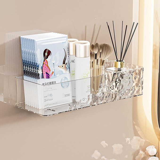 Lae Nuvole Adhesive Shower Caddy, Wall Mount Bathroom Organizer, Clear | No-Drill, Renter Friendly, Quick-Drain Bottom, Holds 11 lbs, for Shower & Makeup Storage, apartment dweller, home organizer by LaeNuvole