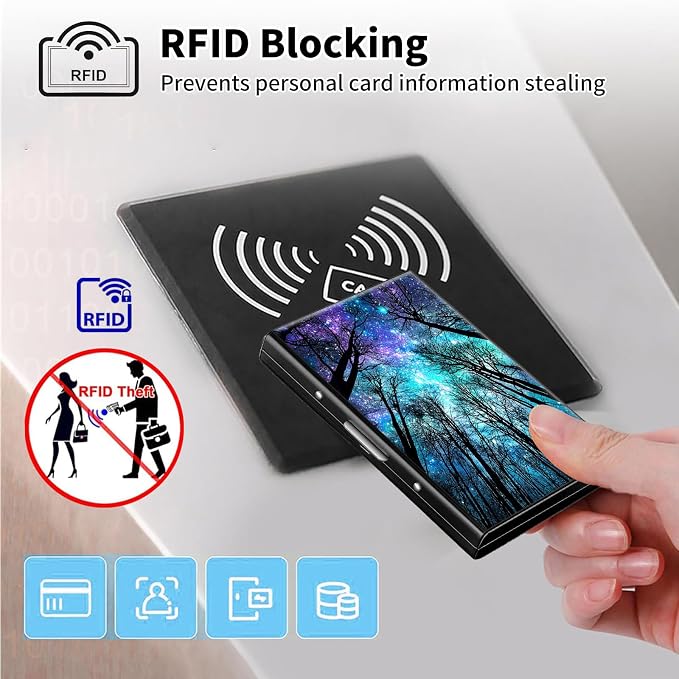 Metal Wallet,Credit Card Holder for Women Men,RFID Blocking Card Holder Wallet Mini Slim Aluminum Wallet ID Case Hard Card Case Business Card Holder Case,Starry Sky Tree - Image 3