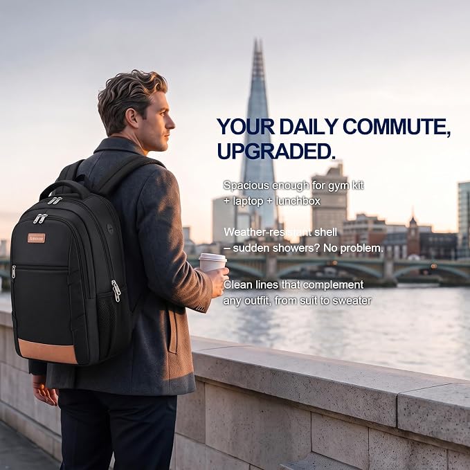 Business Laptop Backpack 17.3 Inch, Water Resistant Travel Computer Bag with Luggage Strap, Anti-Theft Work Backpack for Women & Men, Airline Approved Carry-On for Office College & Commute - Image 8