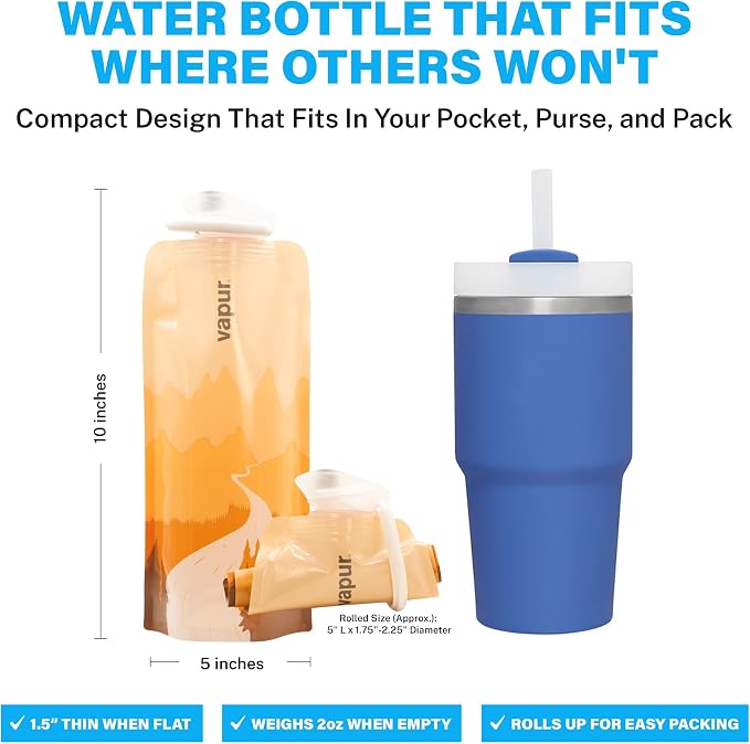 Vapur Collapsible Water Bottle with Carabiner - 23oz (0.7L), Sierra California Gold - Lightweight Water Bottle for Travel, Concert, Hiking, Outdoor Adventures - BPA-Free, Dishwasher-Safe, Freezable - Image 4