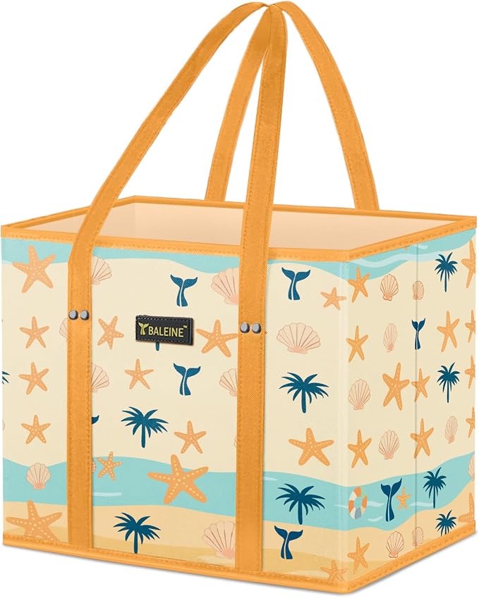 BALEINE 1PK Reusable Grocery Bags, Heavy Duty Shopping Tote Bag | 12'' Long Handles, Reinforced Bottom Keeps Upright, Fold Flat Storage, Water-Resistant Shopping Bag, Multiple Color Options by BALEINE