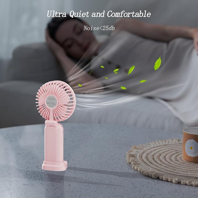 GOCKERA Portable Fan, 4200mAh Battery Operated Fan, 5 Speeds&Digital Display, Makeup Fans for Women with Base, 180°Foldable 3in1 Handheld/Neck/Desk Fan for Outdoor Indoor,Ultra Quiet (Pink) - Image 6