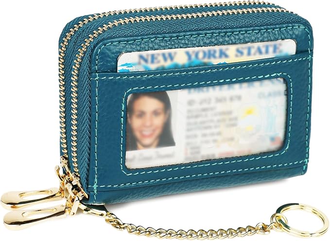imeetu Rfid Credit Card Holder, Businese Card Case, Wallet for Women Men | Genuine Leather Card Wallet with id Window, Keychain & Double Zipper, Water-resistan Small Wallet with Gift Box, Daily Travel by imeetu