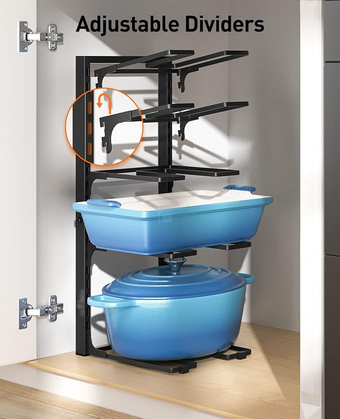 Pots and Pans Organizer Under Cabinet 20.8", 8-Tier Adjustable Black | 2 DIY Modes, Tool-Free Assembly, Max 120 Lbs, Fits Large Stockpots, Cast Iron Pans & Heavy Cookware, For Kitchen Cabinets - Image 4