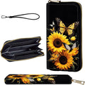 Wallet,Leather Long Wallet Suitable For Ladies And Teenagers - Detachable Wristband + RFID Travel Wallet With Card Slot - Sunflower Butterfly by Unknown