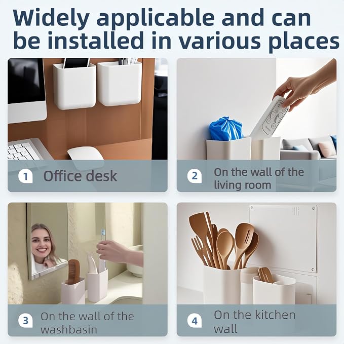 2-Pack Stick-On Wall Mount Remote Holder - No Drill, Damage-Free Adhesive for TV/AC Remotes, Phones, Pens, for Bathroom Kitchen Office - Fits Any Decor, White (Easy Install, Space-Saver) - Image 7