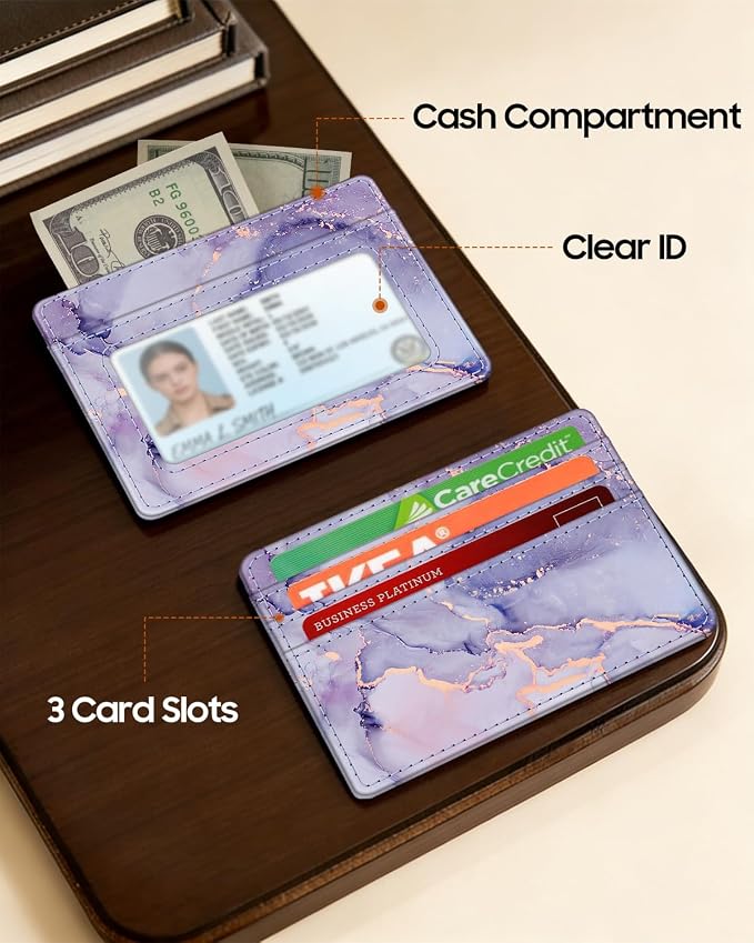 FINTIE Slim Minimalist Front Pocket Wallet RFID Blocking Credit Card Holder | Card Cases with ID Window for Men Women, lilac marble - Image 4
