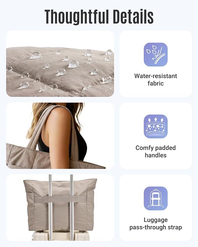 LIGHT FLIGHT Tote Bag for Women, 2-Pc Puffy Tote Bag Set with Compartments, Lightweight Large Shoulder Handbags for Travel - Image 6