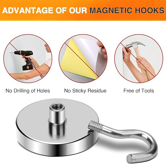 Strong Magnetic Hooks 120Lbs Heavy Duty Magnets for Cruise Cabin | Neodymium Earth Magnets with Hooks for Hanging Super Metal Industrial Magnetic Hanger for Grill Cruise Storage - Image 5