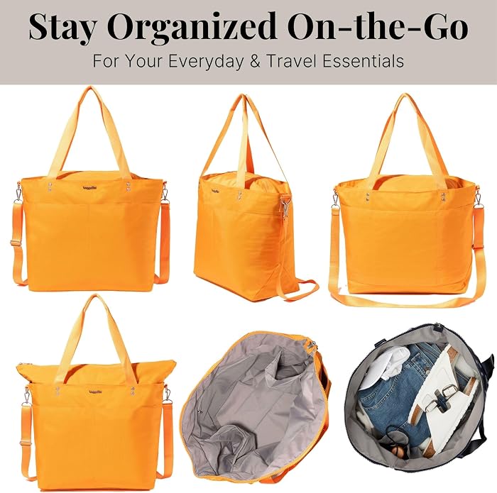 Baggallini Carryall Tote - Lightweight Nylon Zipper Top Weekender Travel Beach Bag w/Luggage Sleeve - Image 6
