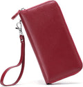Moflycom Womens Wallet RFID Blocking Genuine Leather Zip Around Wallet Clutch Wristlet Travel Long Purse for Women by Moflycom