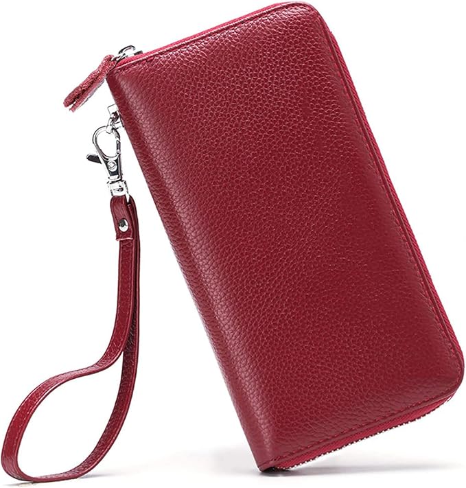 Moflycom Womens Wallet RFID Blocking Genuine Leather Zip Around Wallet Clutch Wristlet Travel Long Purse for Women by Moflycom