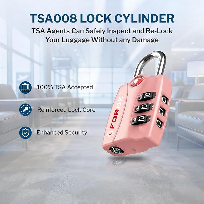 Forge Open Alert TSA Approved Luggage Locks - 3 Digit Combination, Easy Read Dials, Zinc Alloy Body - Ideal Travel Lock for Luggage, Suitcases, Bags & Toolboxes. Pink 2 Locks. - Image 4