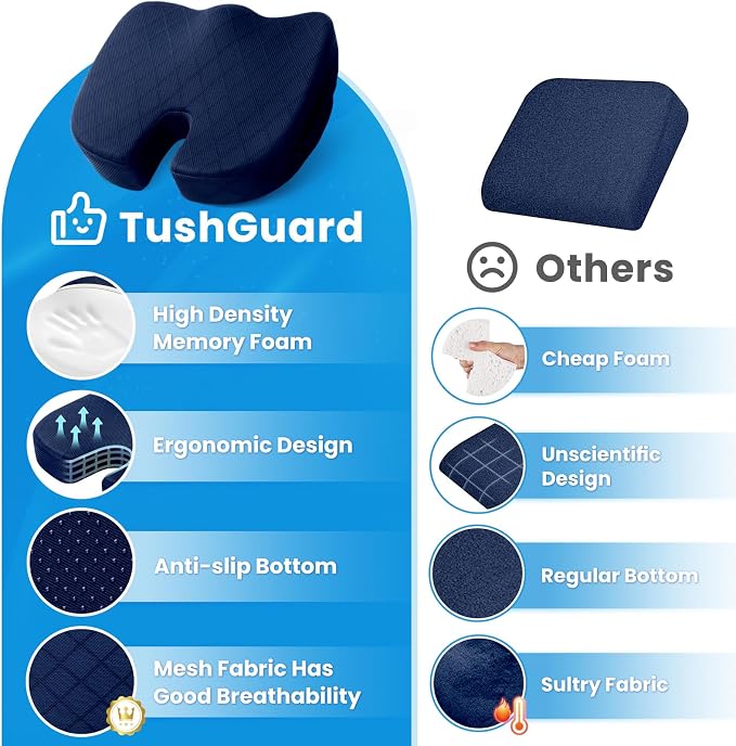 Seat Cushion - Memory Foam Cushion for Office Chair, Car Seat, Airplane, Bleacher - Sciatica & Coccyx Pain Relief Desk Chair Cushion for Long Sitting Office Workers, Car Drivers(Blue) | for Car Seat, Airplane, Desk Chair - Sciatica & Hip & Coccyx Pain ... - Image 6