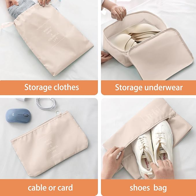 Packing Cubes for Travel- 8 Set Luggage Organizer Bags for Family, Mesh Breathable Travel Packing Cubes for Suitcases Durable Travel Essentials Bags Set (Beige, 8 Set) - Image 5