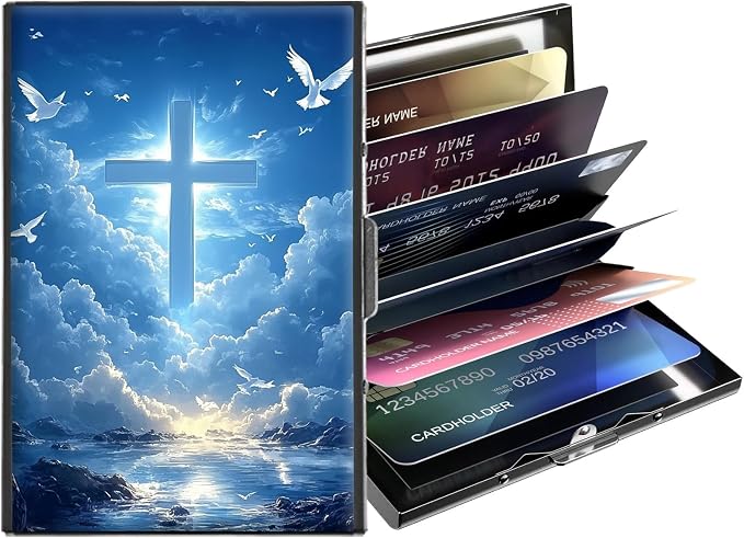 Metal Wallet,Credit Card Holder for Women,Slim RFID Blocking Credit Card Holder Thin Aluminum Wallet ID Case,6 Slot Business Mini Hard Metal Case for Women/Men,Blue Cross Pigeon by Unknown