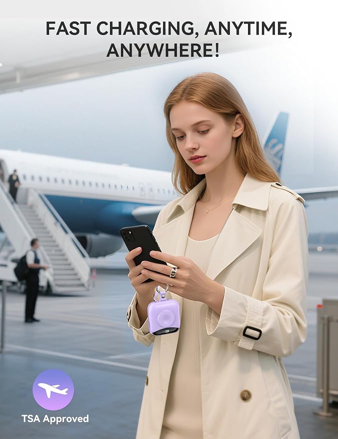 citicr Portable Charger 10000mAh w/Built-in Cables & iWatch Charger Purple | Fast charging, Built-in cables, LED display, Charge 5 devices at once, Ring buckle, TSA approved, Pocket size, Charge iWatch - Image 8