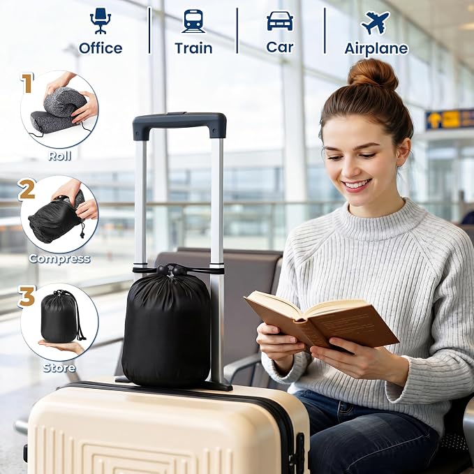ExploreBliss Travel Pillow, 2 Pack Travel Pillows for Sleeping Airplane, Removable Cover Neck Pillow with Adjustable Clasp, Memory Foam Neck Pillow Set (Dark Grey*2) | Travel Pillows for Airplanes, Neck Pillow Airplane, Memory Foam Neck Pillow Set with... - Image 7