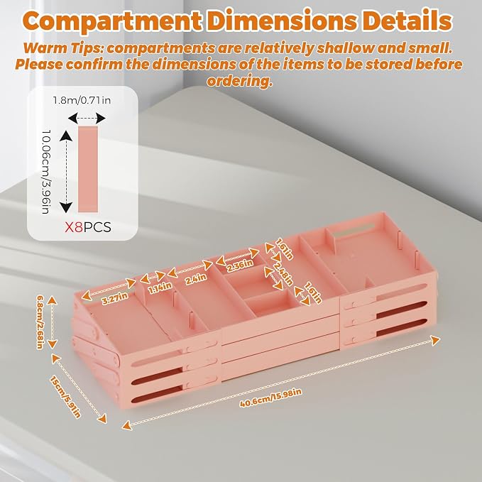 3 Tier Drawer Organizer Versatile Expandable Junk Drawer Organizer Pink | Multi-level Desk Organizer for Makeup, Jewelry, Cosmetics, Kitchen Storage, Smart Office Supply Drawer Storage for Gifts - Image 5