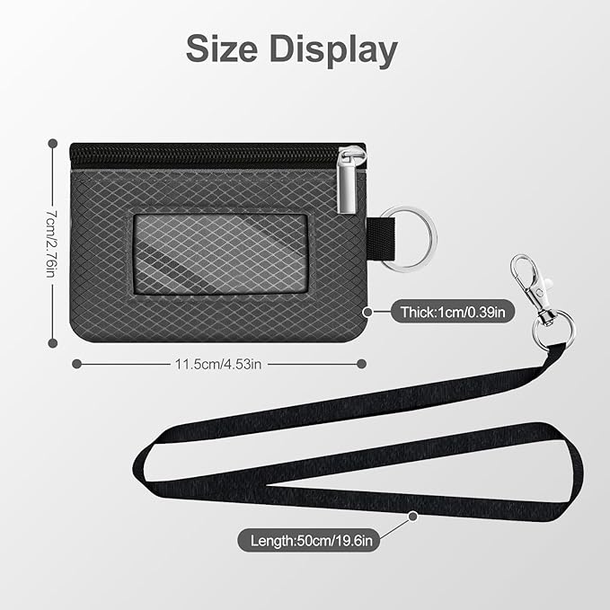 Minimalist RFID Blocking Small Wallet with ID Window,WaterResistant Zip Id Case Wallet with Lanyard Keychain for Cards,Cash,Travel,Women,Men (DarkGrey) - Image 5